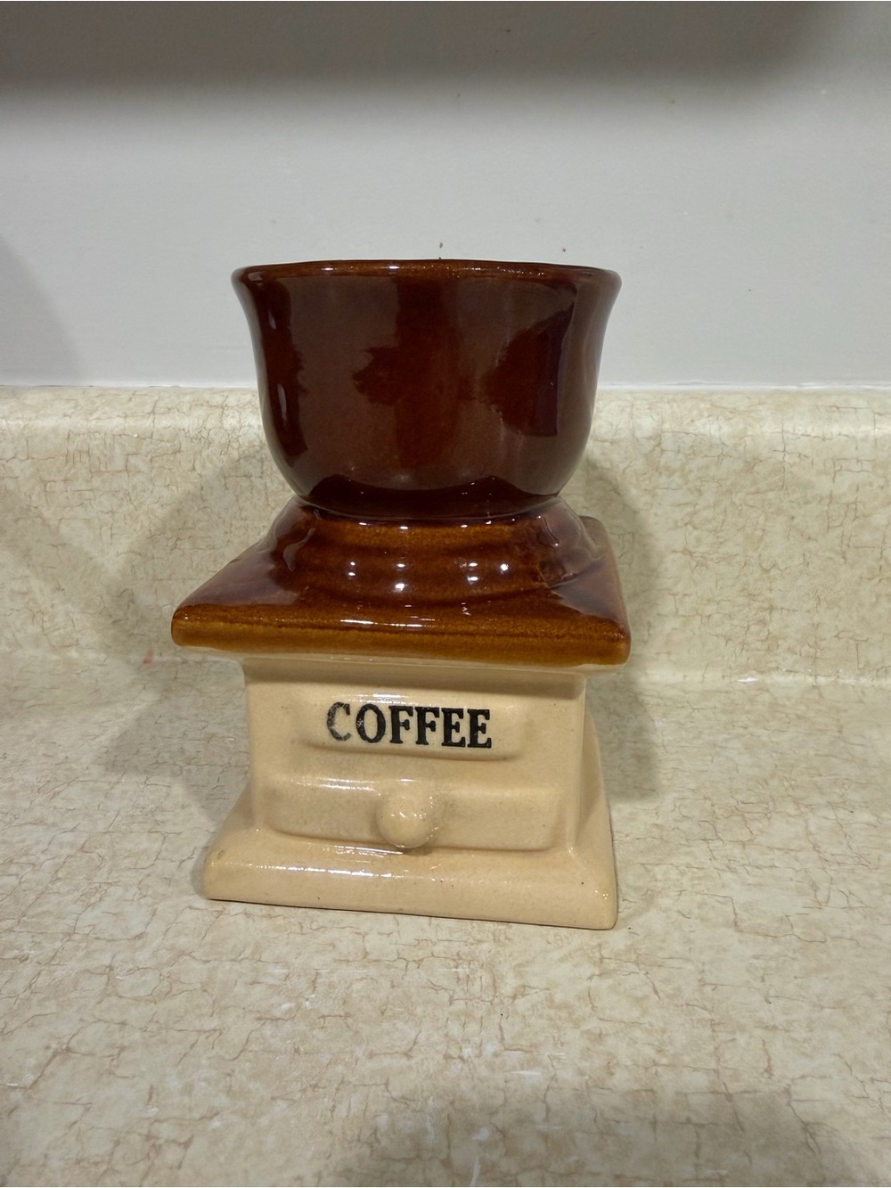 Ceramic Coffee Grinder Canister - Brown and Cream
